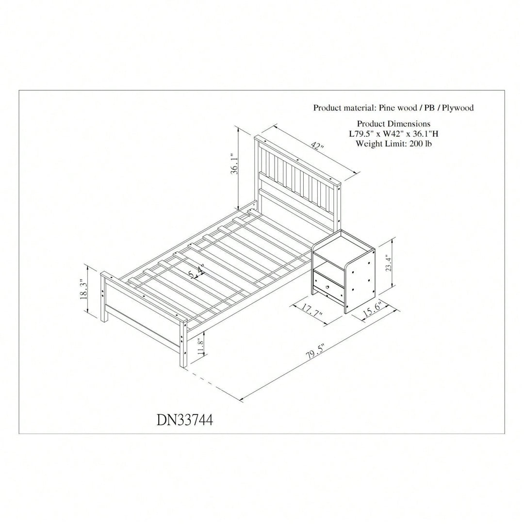 Twin Bed With Headboard And Footboard For Kids, Teens, Adults,With A Nightstand Image 6