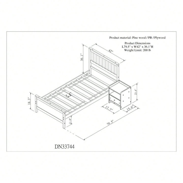 Twin Bed With Headboard And Footboard For Kids, Teens, Adults,With A Nightstand Image 6