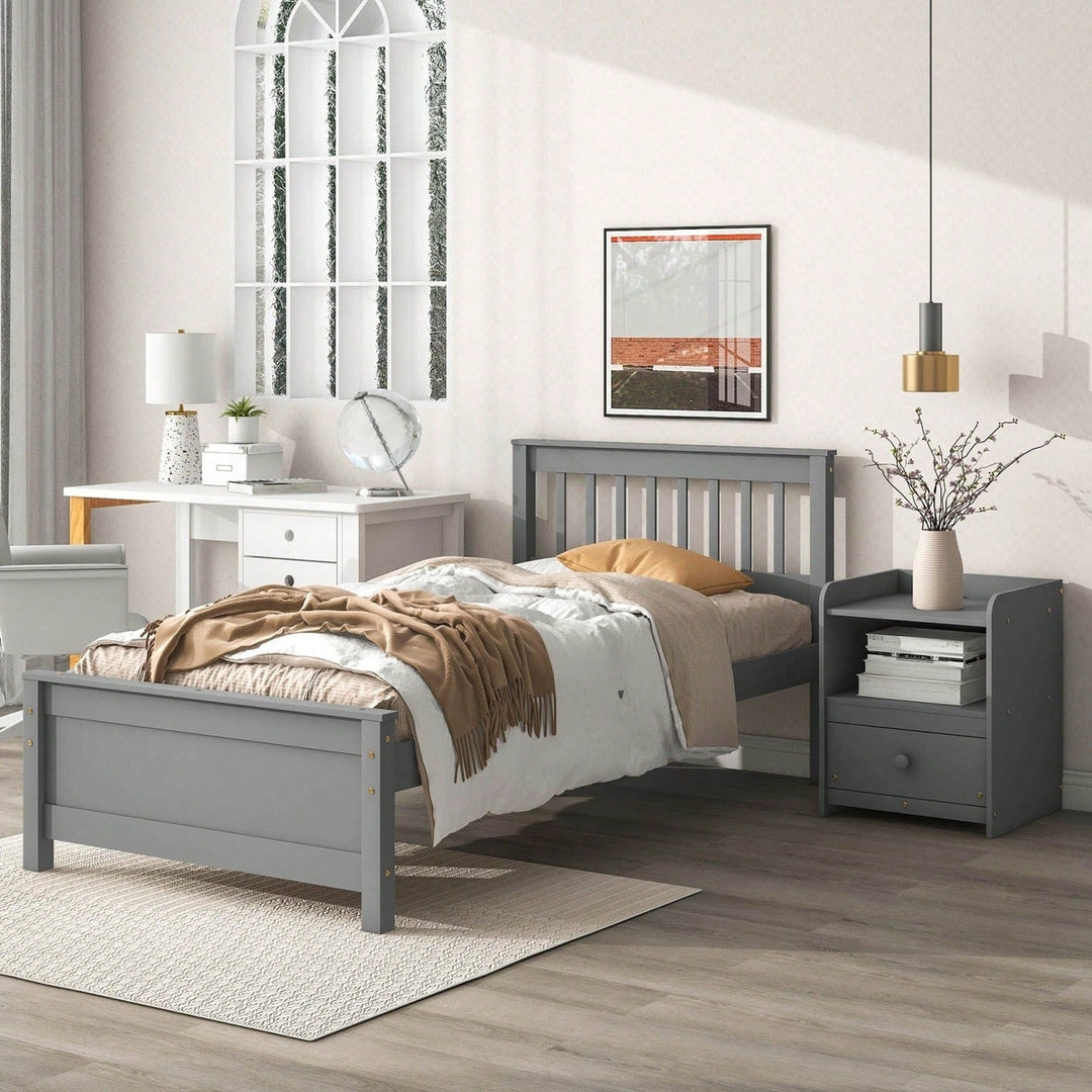 Twin Bed With Headboard And Footboard For Kids, Teens, Adults,With A Nightstand Image 9