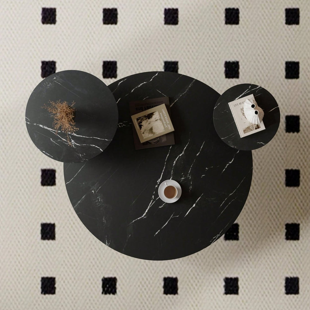 Two-Tier Modern Coffee Table With Faux Marble Surfaces, Tripod-Inspired Base Image 2