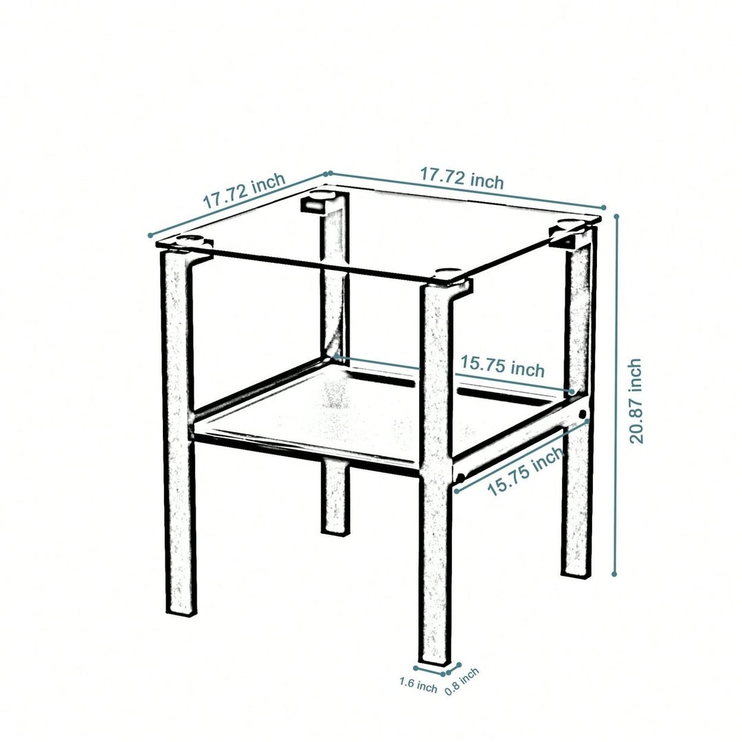 Two-Layer Glass Tea Table, Small Round Table, Bedroom Corner Table, Living Room Grey Side Table Image 10