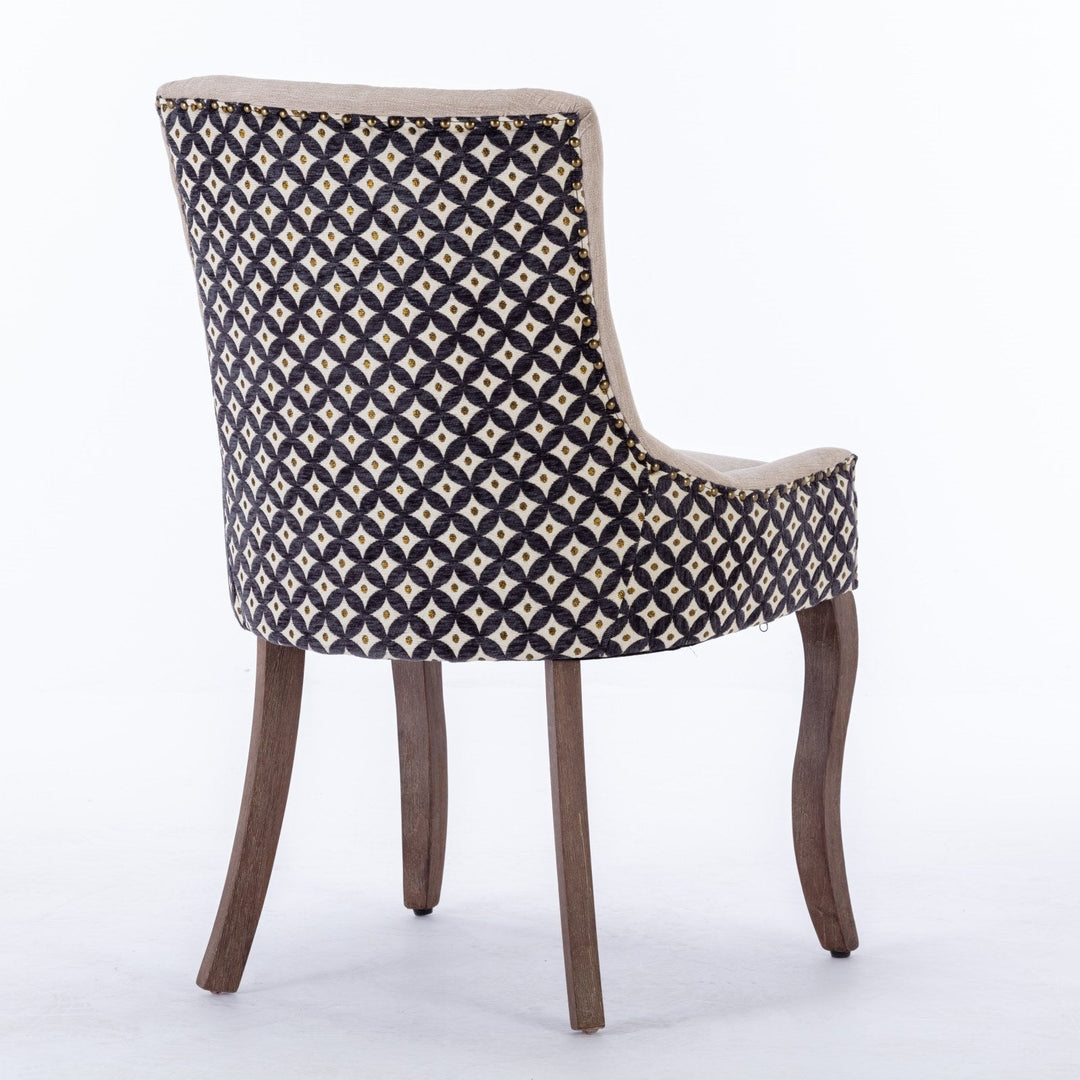 Ultra Side Dining Chairs Set of 2 Beige Thick Fabric with Solid Wood Legs and Bronze Nail Head Image 6