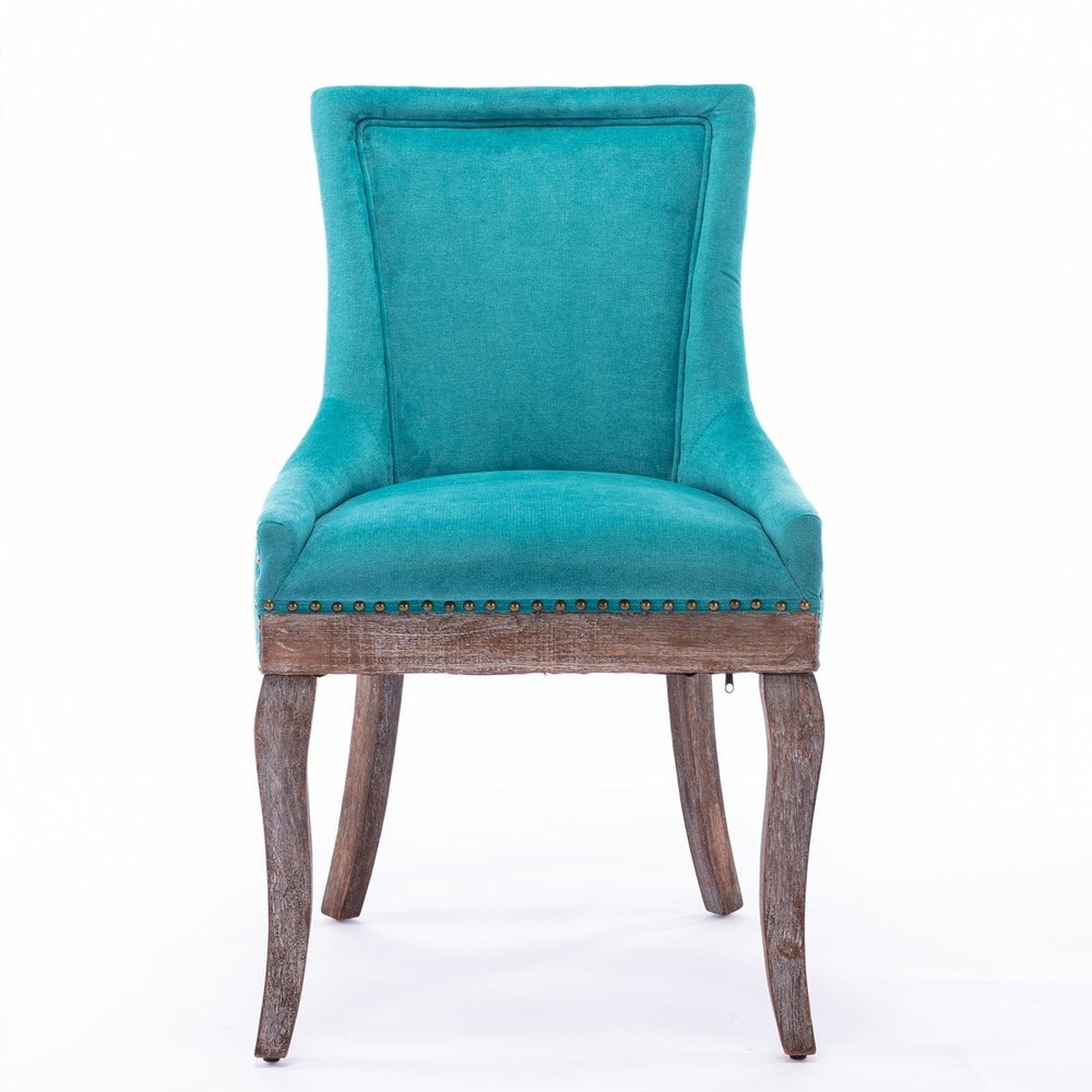 Ultra Side Dining Chair Thickened fabric chairs with neutrally toned solid wood legs Bronze nail head Set of 2 Blue Image 2