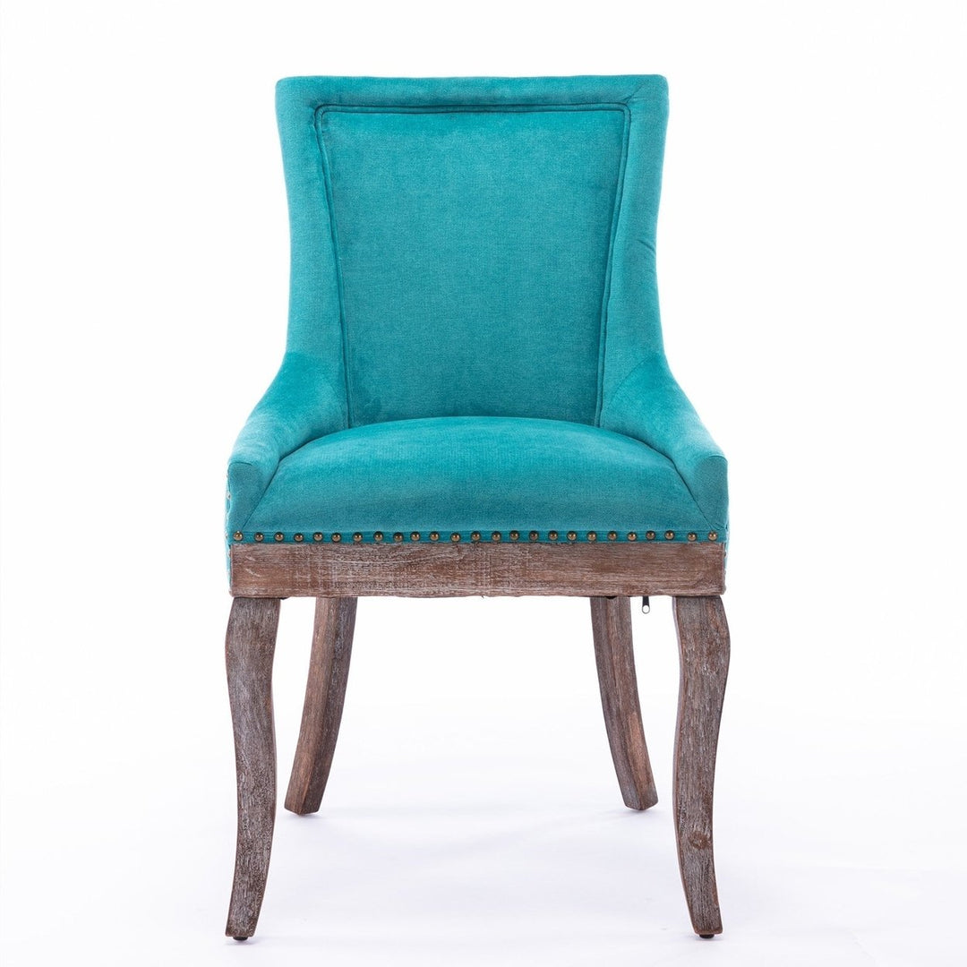 Ultra Side Dining Chair Thickened fabric chairs with neutrally toned solid wood legs Bronze nail head Set of 2 Blue Image 2