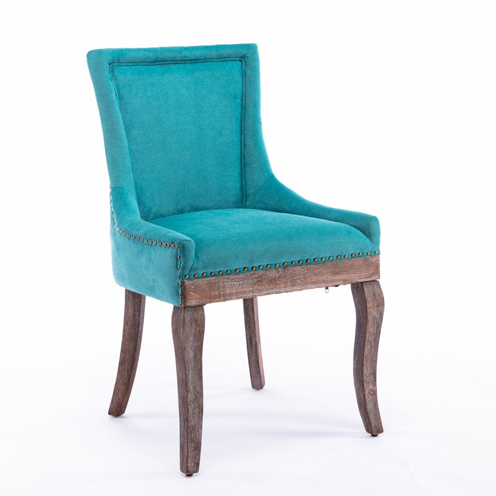 Ultra Side Dining Chair Thickened fabric chairs with neutrally toned solid wood legs Bronze nail head Set of 2 Blue Image 3