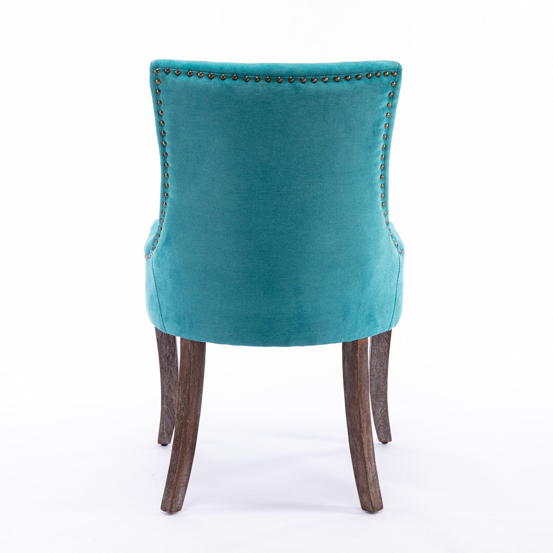 Ultra Side Dining Chair Thickened fabric chairs with neutrally toned solid wood legs Bronze nail head Set of 2 Blue Image 6