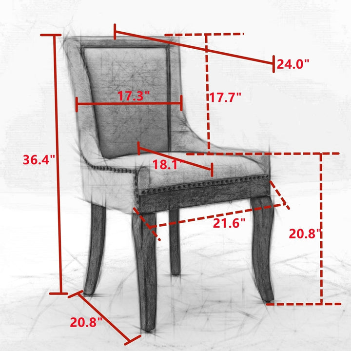 Ultra Side Dining Chair Thickened fabric chairs with neutrally toned solid wood legs Bronze nail head Set of 2 Blue Image 11