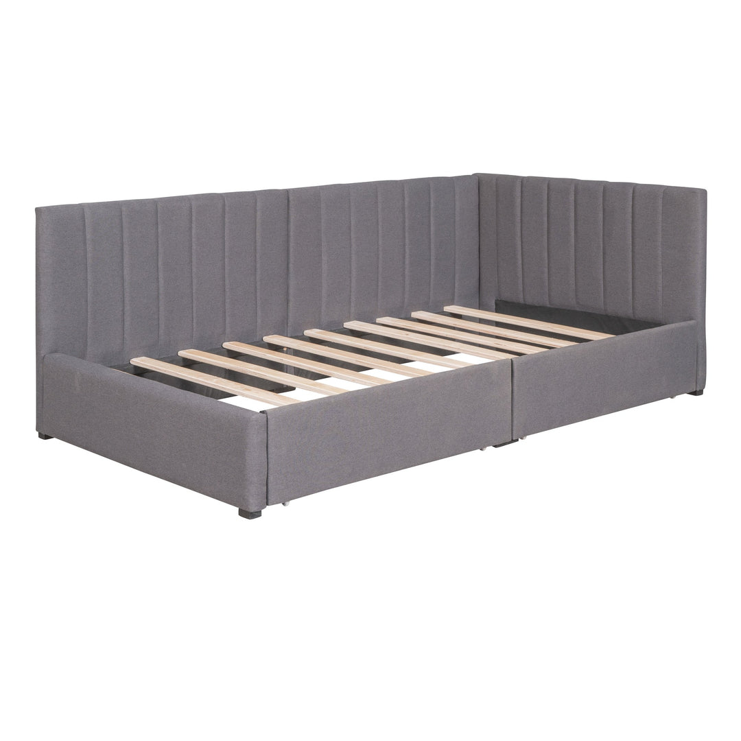 Upholstered Daybed with 2 Storage Drawers Twin Size Sofa Bed Frame No Box Spring Needed, Linen Fabric (Gray) Image 3