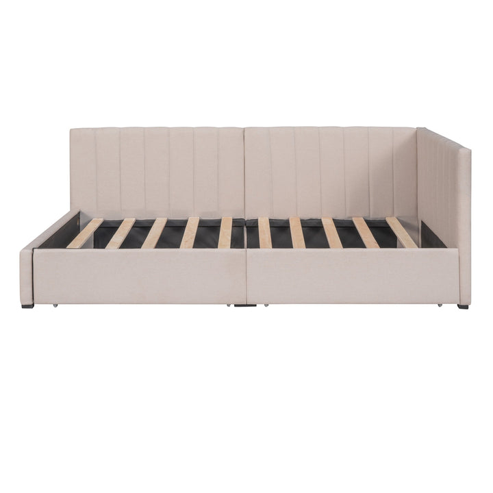 Upholstered Daybed with 2 Storage Drawers Twin Size Sofa Bed Frame No Box Spring Needed, Linen Fabric (Beige) Image 4