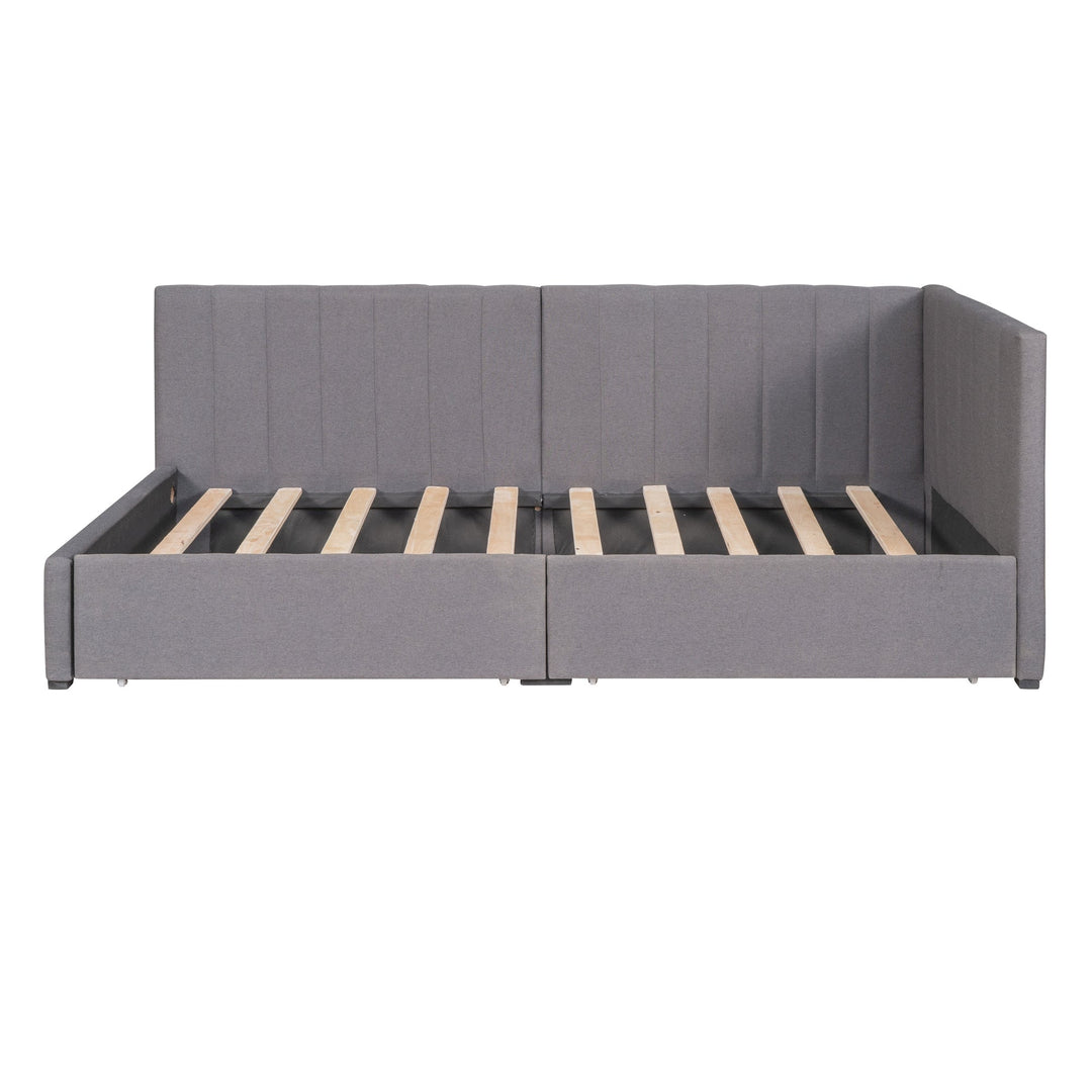 Upholstered Daybed with 2 Storage Drawers Twin Size Sofa Bed Frame No Box Spring Needed, Linen Fabric (Gray) Image 4