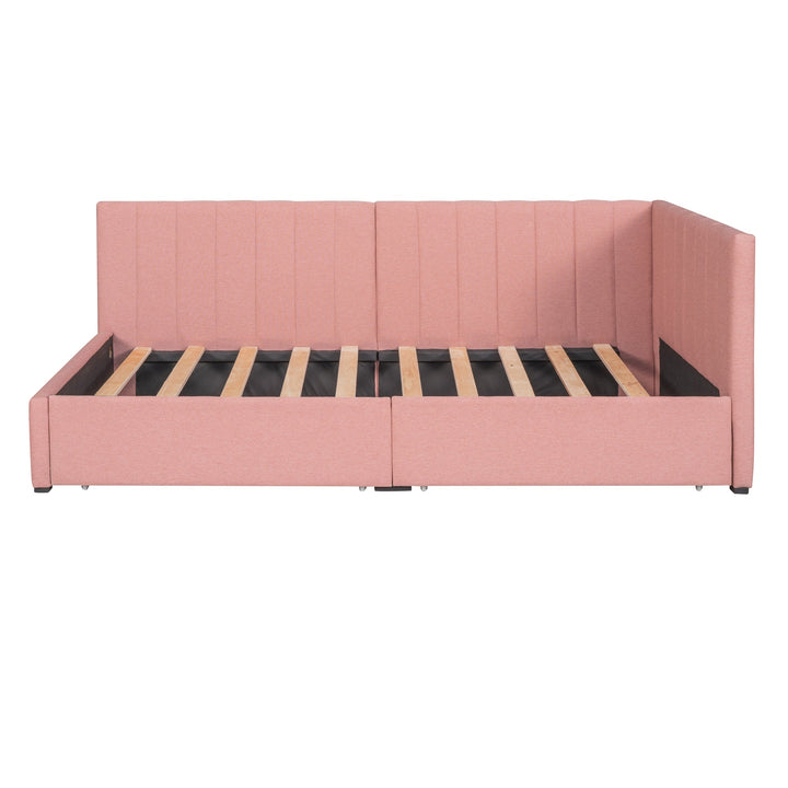 Upholstered Daybed with 2 Storage Drawers Twin Size Sofa Bed Frame No Box Spring Needed, Linen Fabric (Pink) Image 3