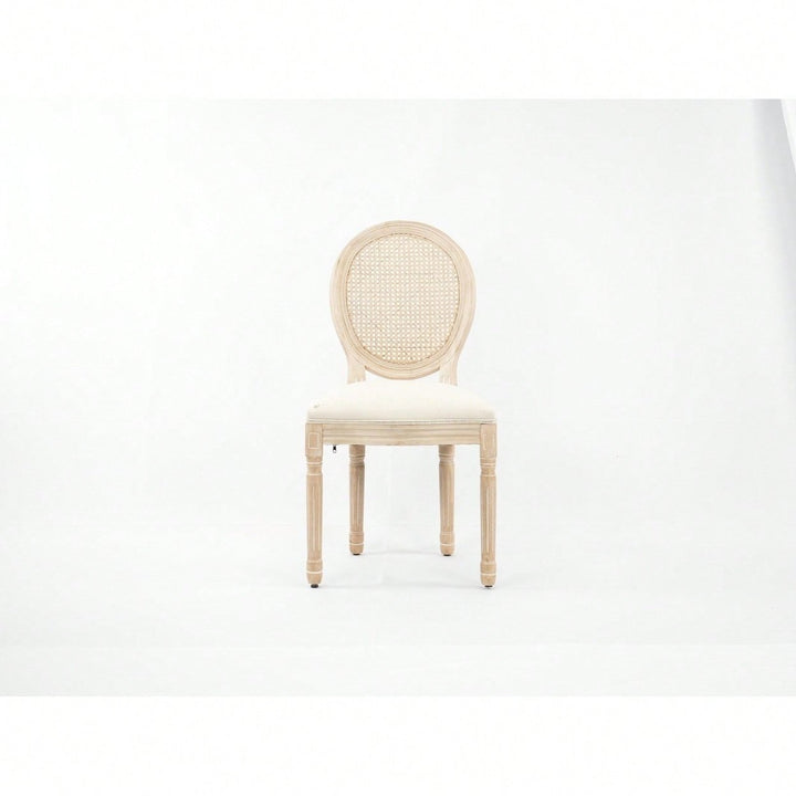 Upholstered Fabrice With Rattan Back French Dining Chair With Rubber Legs, Set Of 2 Image 2