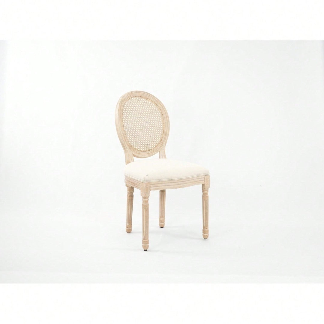 Upholstered Fabrice With Rattan Back French Dining Chair With Rubber Legs, Set Of 2 Image 3