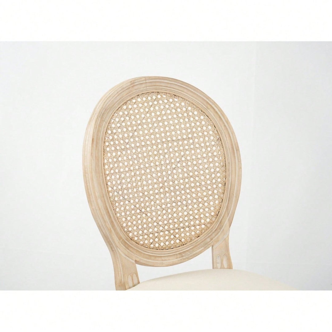 Upholstered Fabrice With Rattan Back French Dining Chair With Rubber Legs, Set Of 2 Image 5