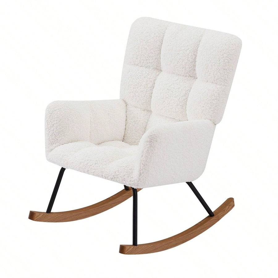 Upholstered Lounge Chair Rocking Chair With High Backrest, For Nursing Baby, Reading, Napping Image 1