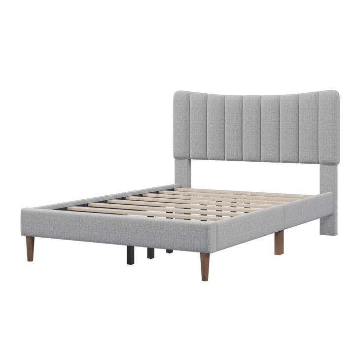 Upholstered Platform Bed Frame with Vertical Channel Tufted Headboard, No Box Spring Needed, Full,Gray Image 3