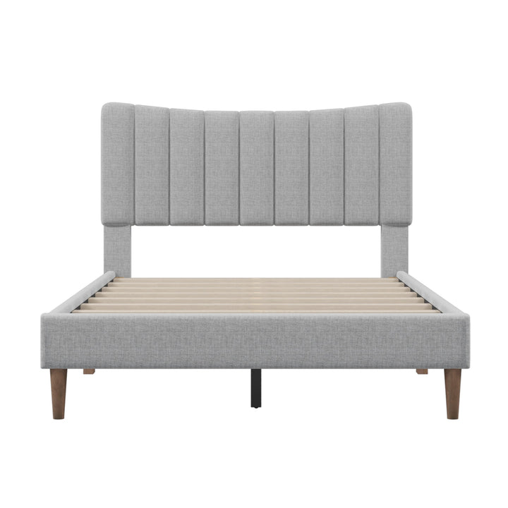 Upholstered Platform Bed Frame with Vertical Channel Tufted Headboard, No Box Spring Needed, Full,Gray Image 4