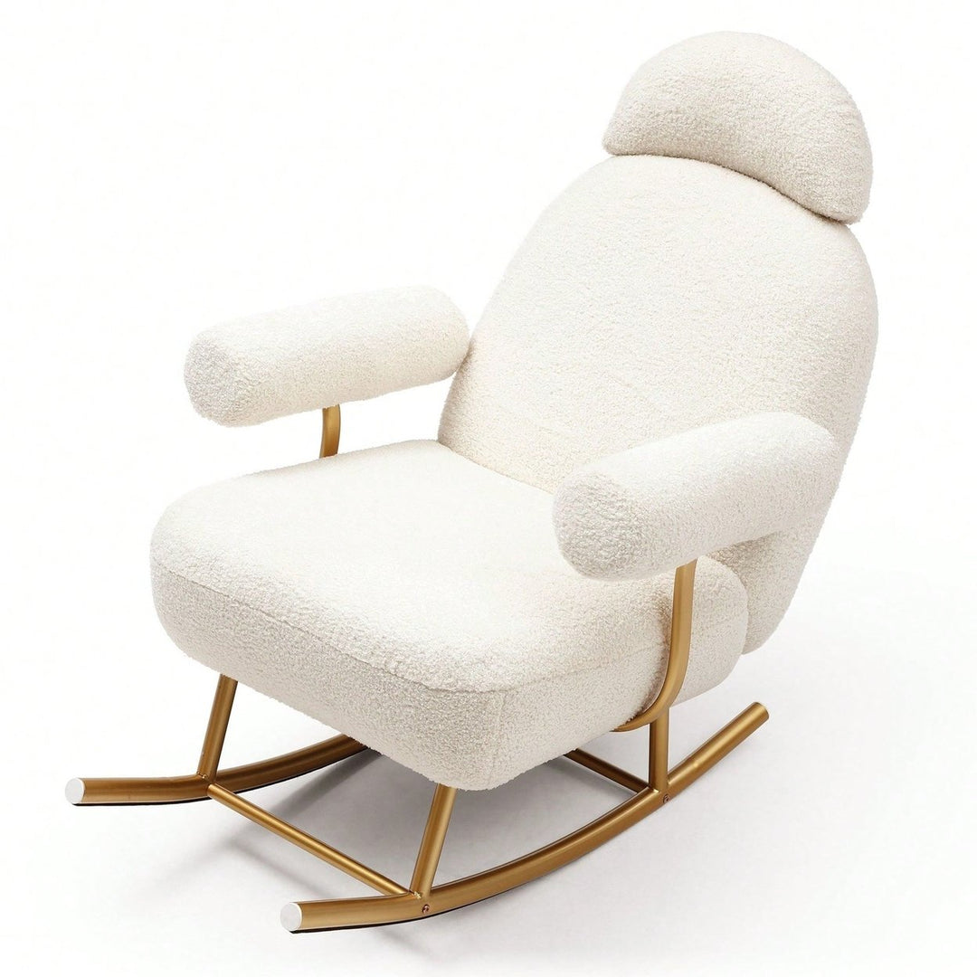 Upholstered Rocking Chair for Nursery Kids Comfy Glider Armchair with Gold Metal Frame Ideal for Bedroom Living Room Image 6