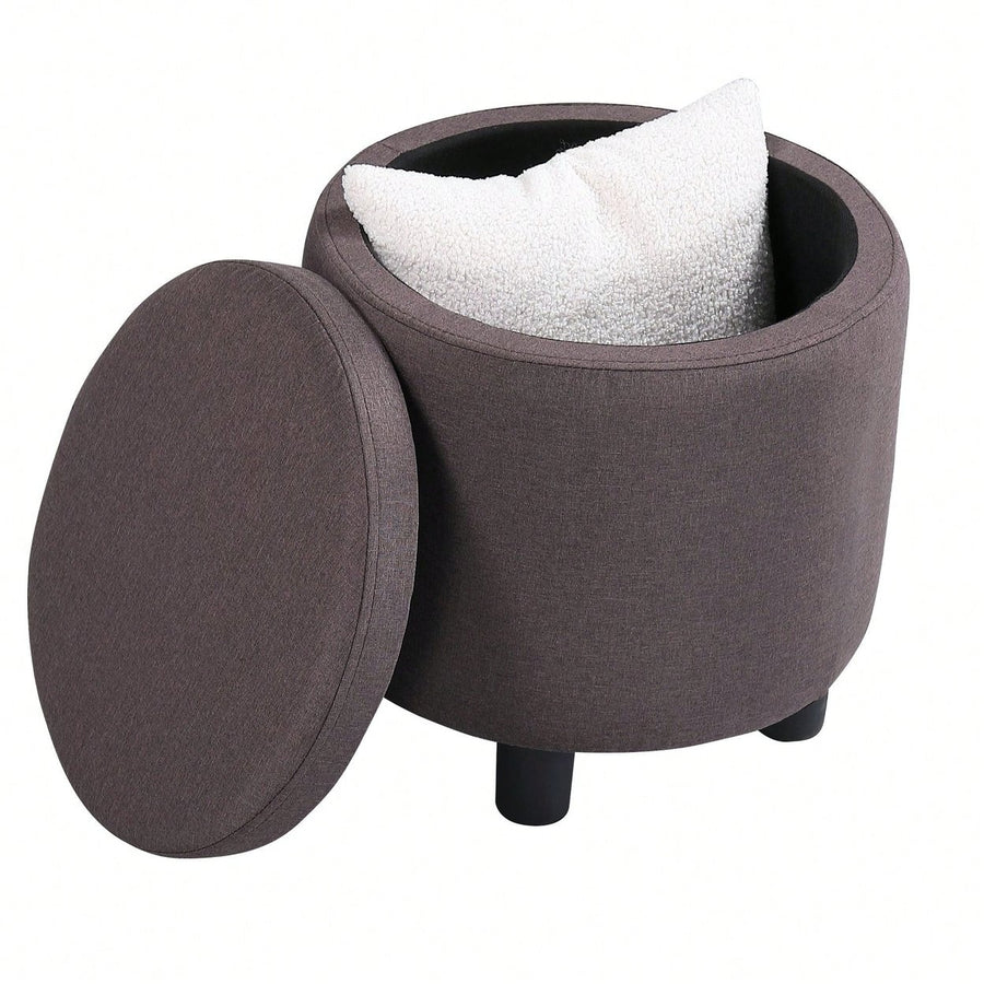 Upholstered Round Fabric Tufted Footrest Ottoman, Ottoman With Storage For Living Room and Bedroom, Decorative Home Image 1