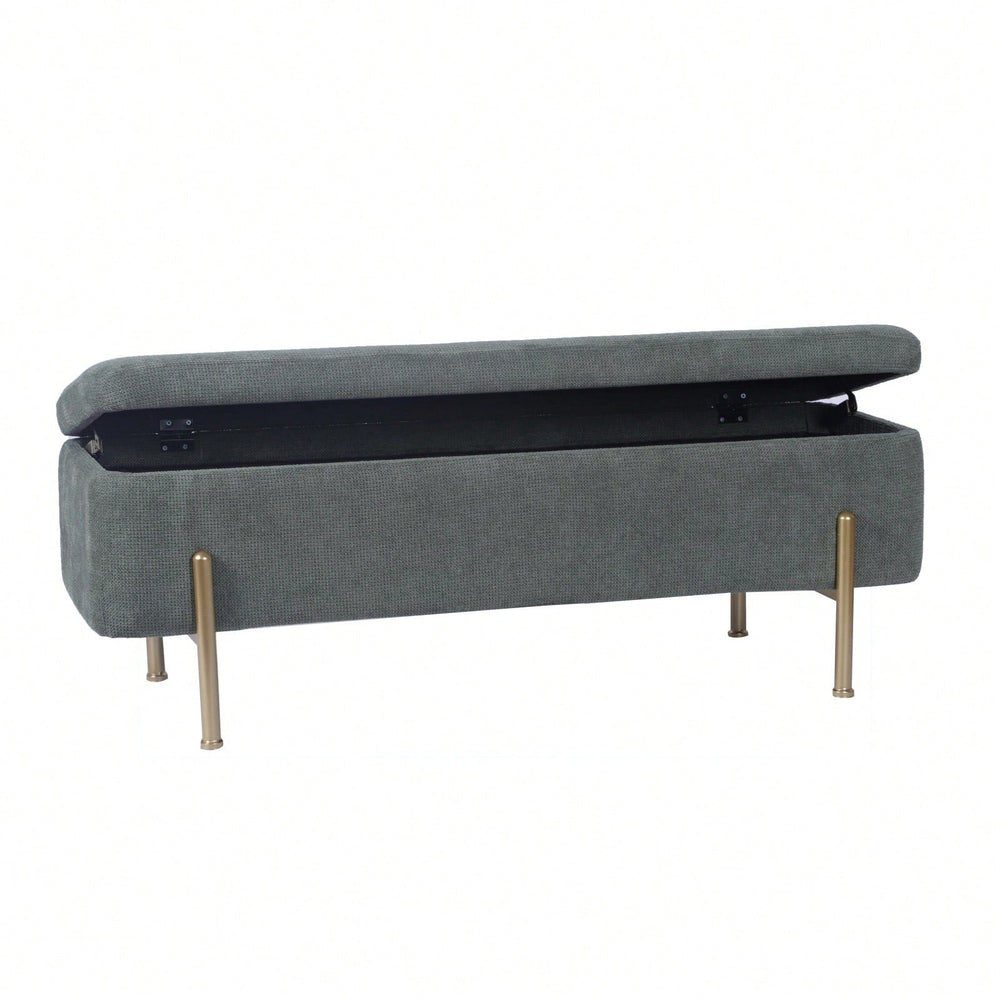 Upholstered Storage Bench With Chenille Fabric Image 2