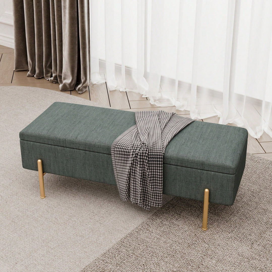 Upholstered Storage Bench With Chenille Fabric Image 5