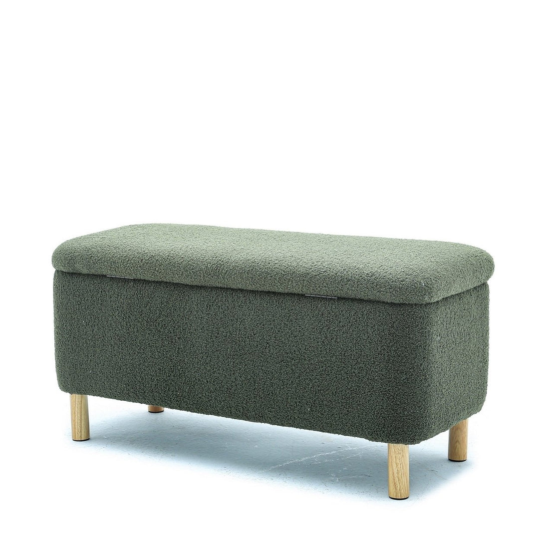 Upholstered Storage Ottoman Entryway Bench Green Modern Design for Living Room Bedroom Organization Image 2