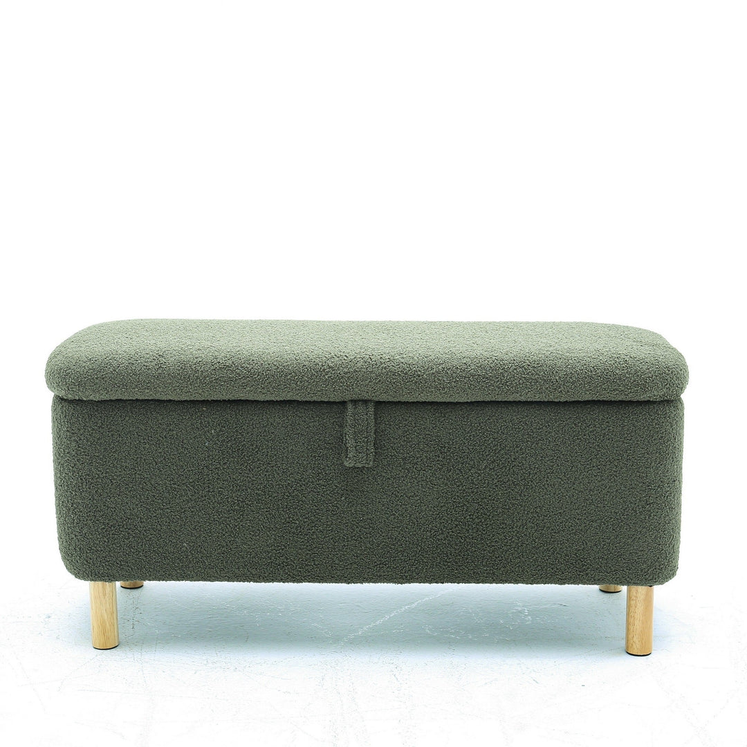 Upholstered Storage Ottoman Entryway Bench Green Modern Design for Living Room Bedroom Organization Image 3