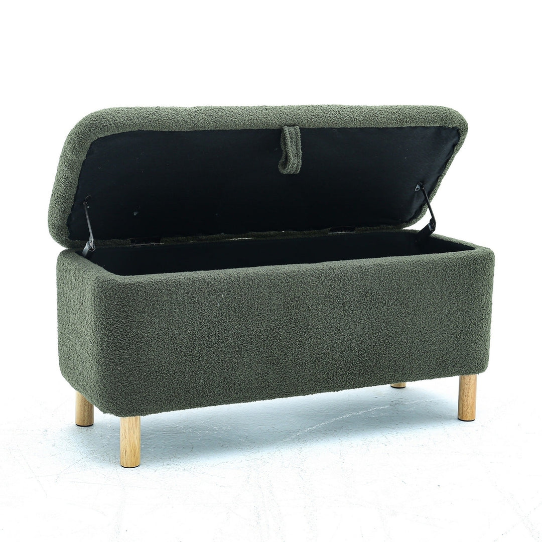 Upholstered Storage Ottoman Entryway Bench Green Modern Design for Living Room Bedroom Organization Image 4