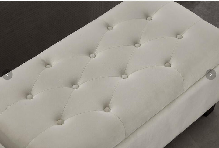 Upholstered Storage Rectangular Bench for Entryway Bedroom Foot of Bed Light Beige Velvet Fabric Image 4