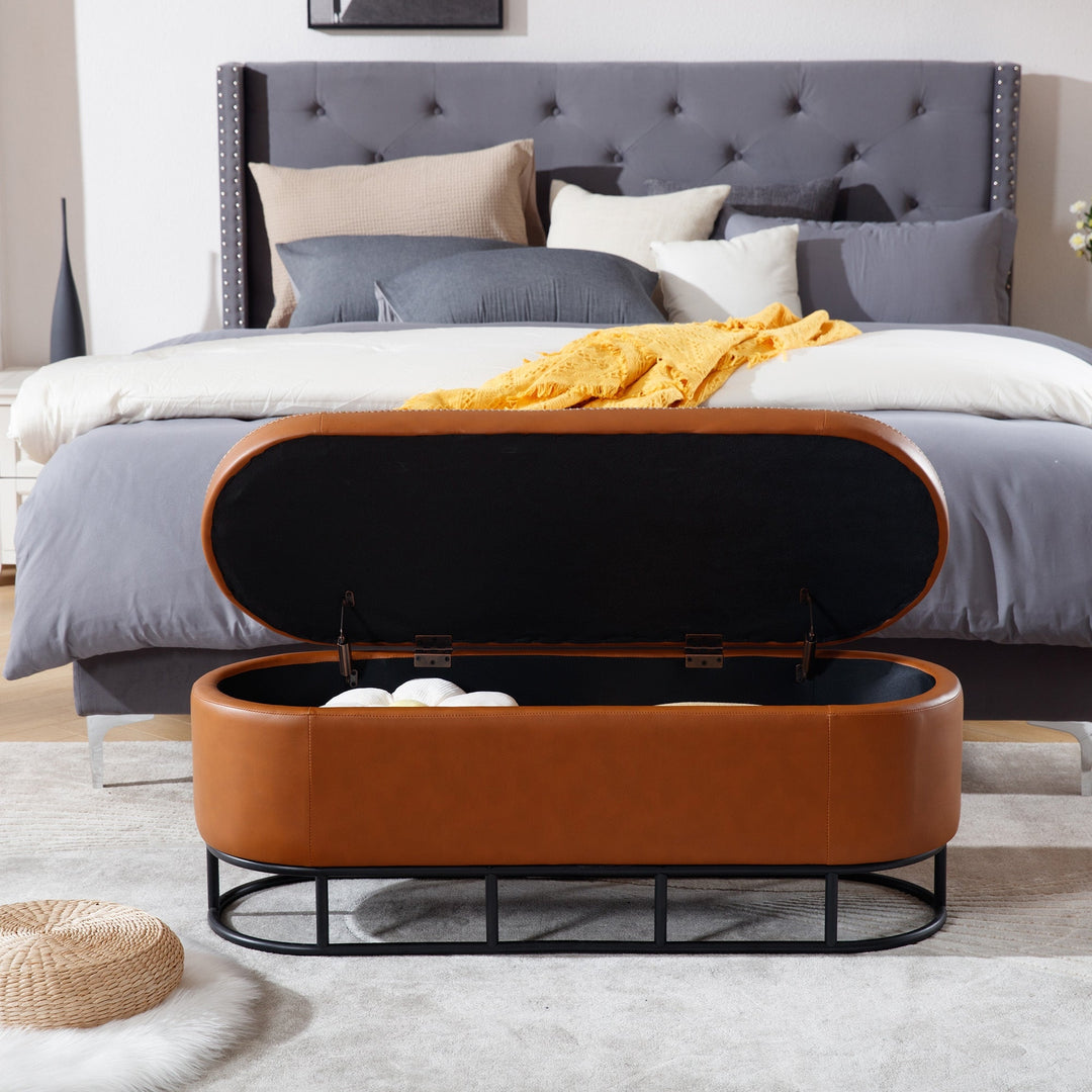 Upholstered Storage Ottoman Bench for Living Room Bedroom Entryway End of Bed with Metal Legs Brown Image 8