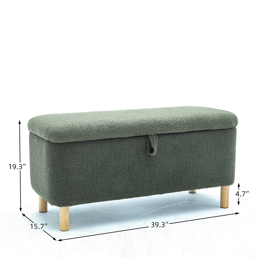 Upholstered Storage Ottoman Entryway Bench Green Modern Design for Living Room Bedroom Organization Image 6