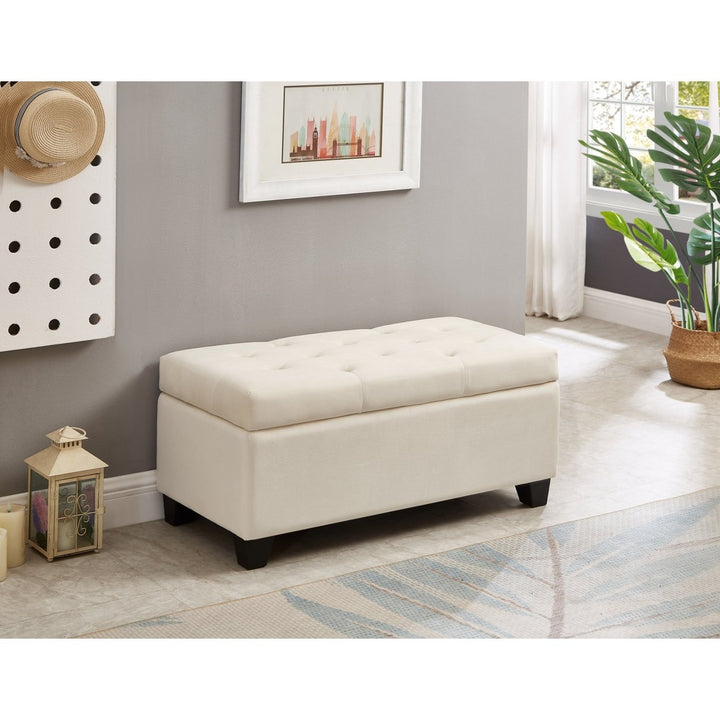 Upholstered Storage Rectangular Bench for Entryway Bedroom Foot of Bed Light Beige Velvet Fabric Image 8