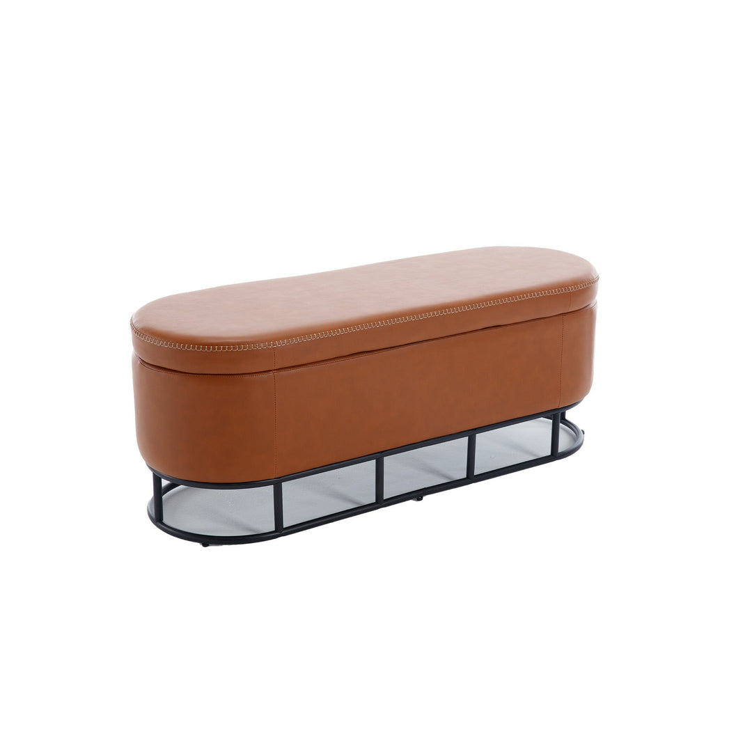 Upholstered Storage Ottoman Bench for Living Room Bedroom Entryway End of Bed with Metal Legs Brown Image 10