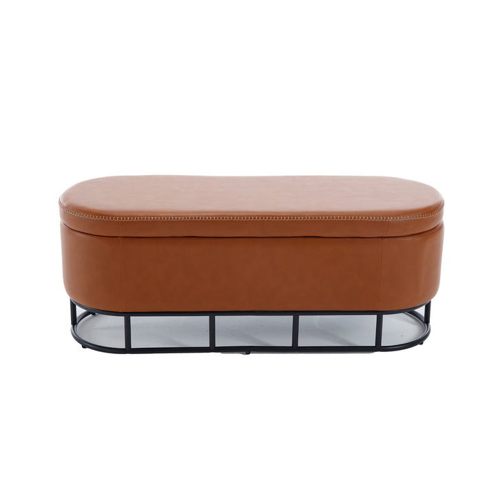 Upholstered Storage Ottoman Bench for Living Room Bedroom Entryway End of Bed with Metal Legs Brown Image 11