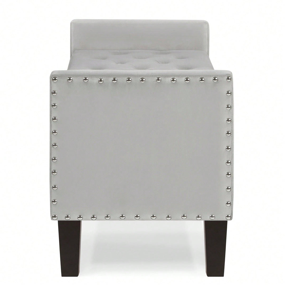 Upholstered Tufted Button Storage Bench With Nail Trim Image 3