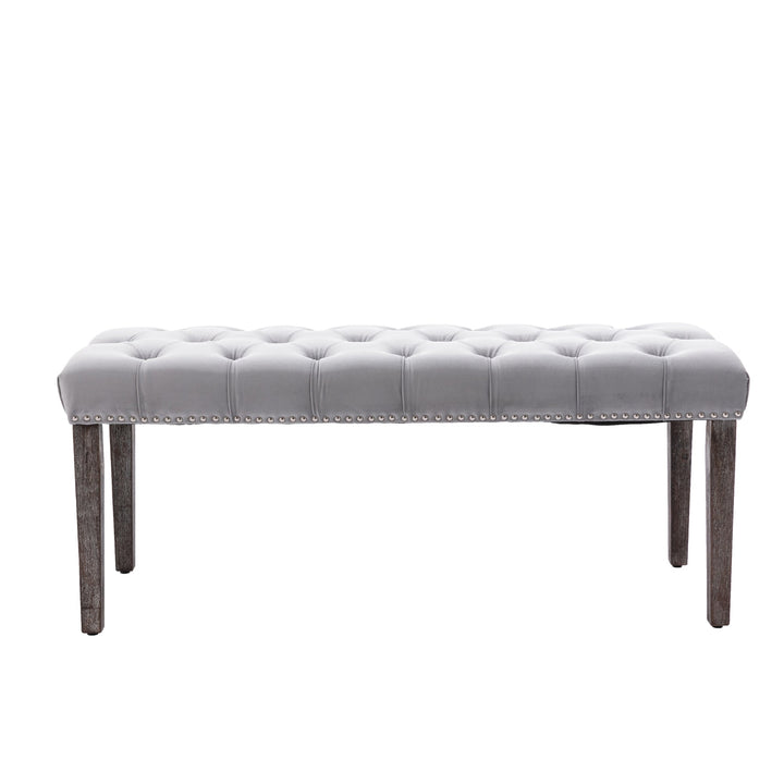 Upholstered Tufted Velvet Bench Ottoman for Dining Room Bedroom Entryway Light Gray Accent Footrest Stool Image 4