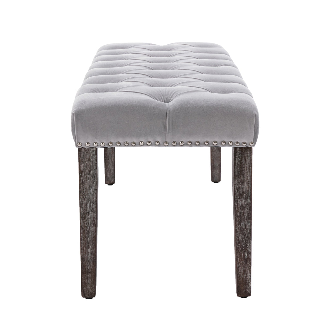 Upholstered Tufted Velvet Bench Ottoman for Dining Room Bedroom Entryway Light Gray Accent Footrest Stool Image 6