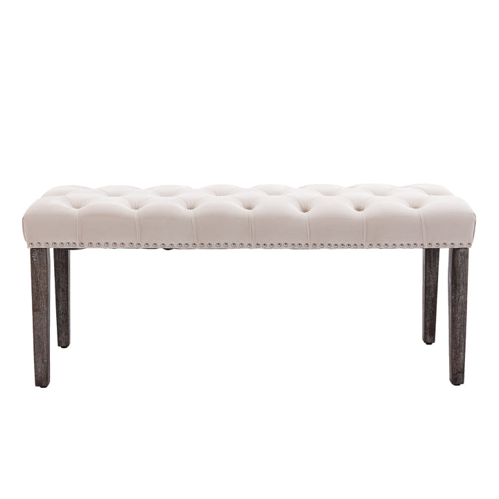 Upholstered Tufted Velvet Bench Ottoman for Dining Room Entryway Living Room Footrest Stool Beige Image 4