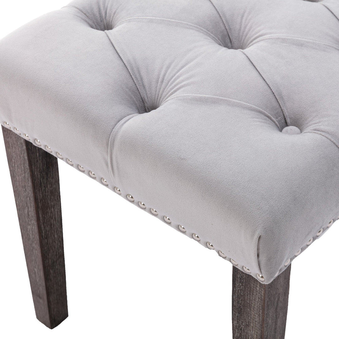 Upholstered Tufted Velvet Bench Ottoman for Dining Room Bedroom Entryway Light Gray Accent Footrest Stool Image 7