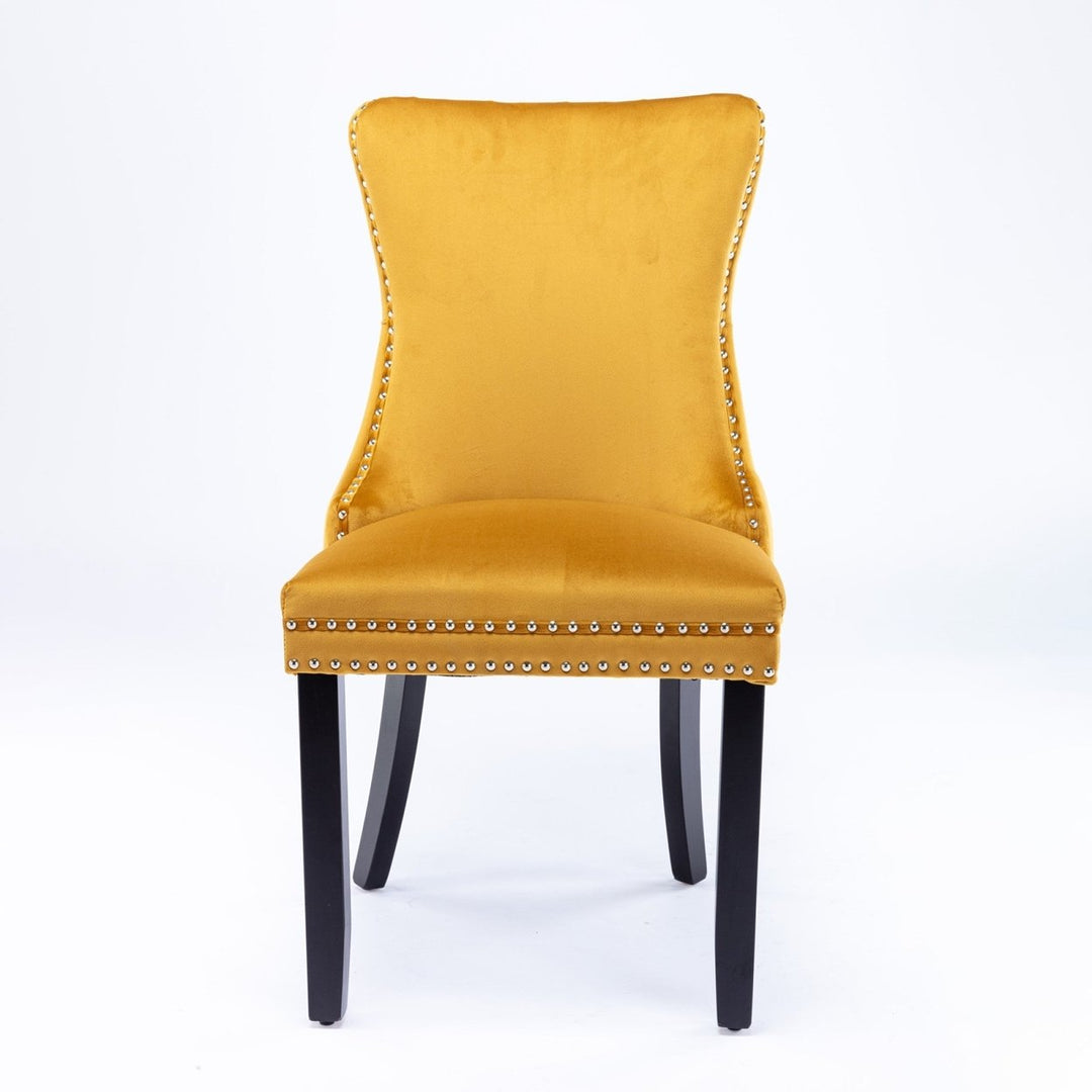 Upholstered Wing-Back Dining Chairs with Nailhead Trim and Solid Wood Legs, Set of 2, Golden Finish Image 2