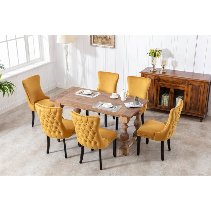 Upholstered Wing-Back Dining Chairs with Nailhead Trim and Solid Wood Legs, Set of 2, Golden Finish Image 12