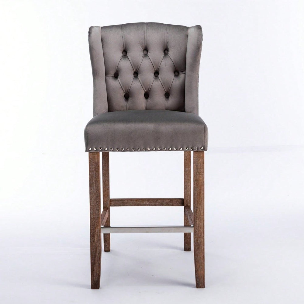 Upholstered Wingback Counter Height Bar Stools 27 Inch with Nailhead Trim and Tufted Back Set of 2 Image 2