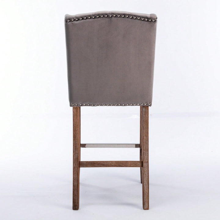 Upholstered Wingback Counter Height Bar Stools 27 Inch with Nailhead Trim and Tufted Back Set of 2 Image 3