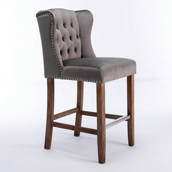 Upholstered Wingback Counter Height Bar Stools 27 Inch with Nailhead Trim and Tufted Back Set of 2 Image 8