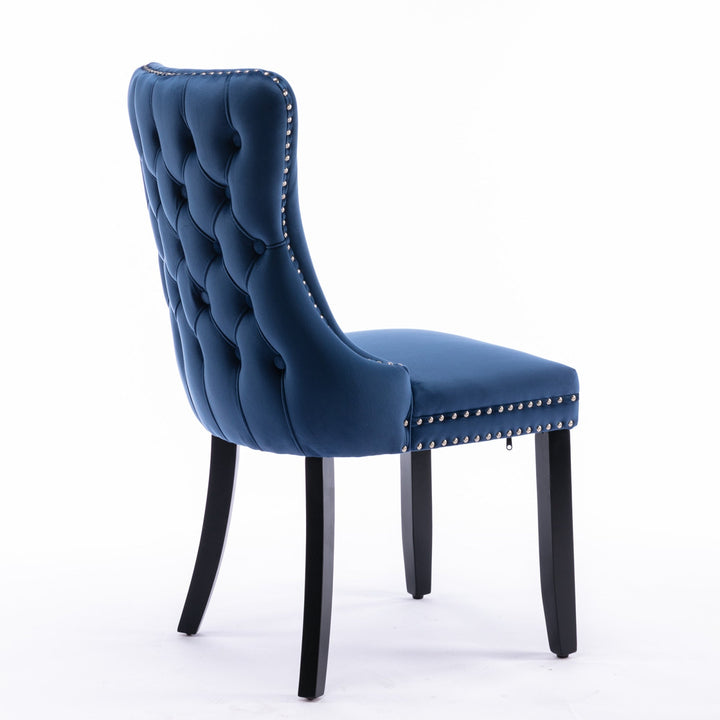 Upholstered Wingback Dining Chair Set of 2, Blue with Backstitching and Nailhead Trim, Solid Wood Legs, Stylish Home Image 7