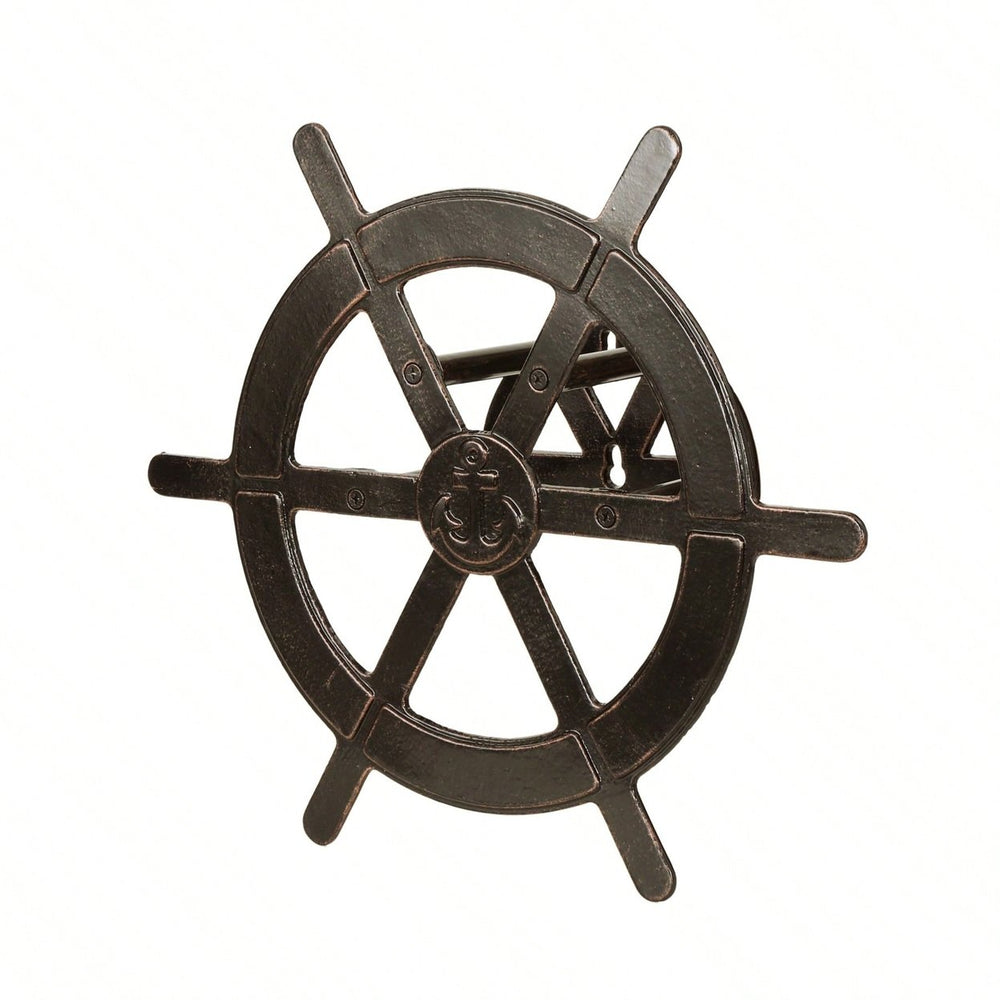 Vanora 20" Hose Holder: Shiny Copper Aluminum Ship Wheel For Stylish Outdoor Decor Image 2