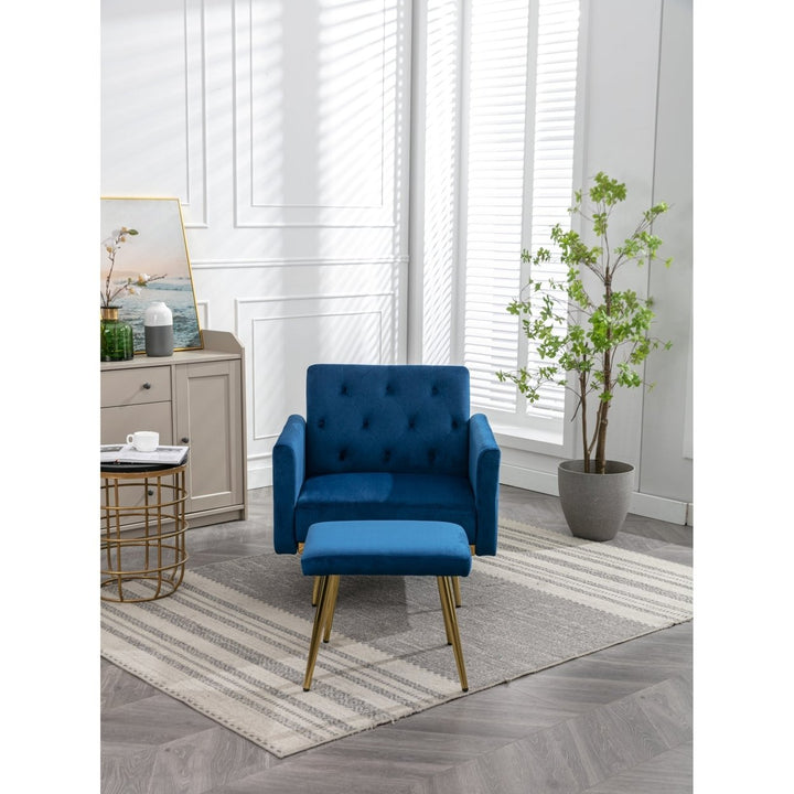 Velvet Accent Chair with Adjustable Armrests and Backrest, Button Tufted Lounge Chair, Single Recliner Armchair with Image 2