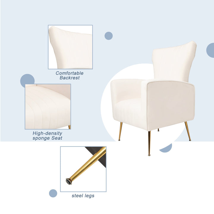 Velvet Accent Chair - Wingback Arm Chair with Gold Legs, Upholstered Single Sofa for Living Room or Bedroom, Stylish Image 4