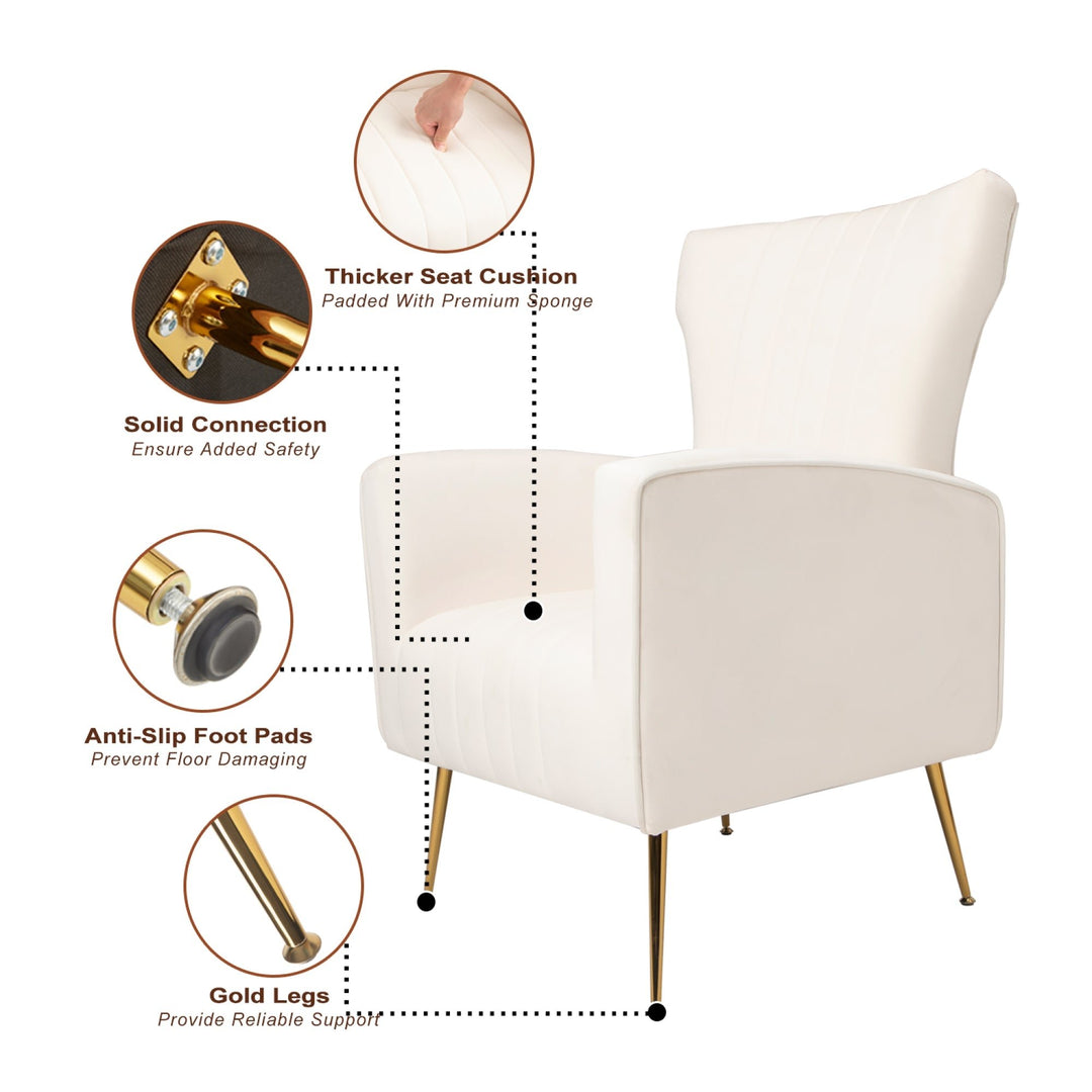 Velvet Accent Chair - Wingback Arm Chair with Gold Legs, Upholstered Single Sofa for Living Room or Bedroom, Stylish Image 5