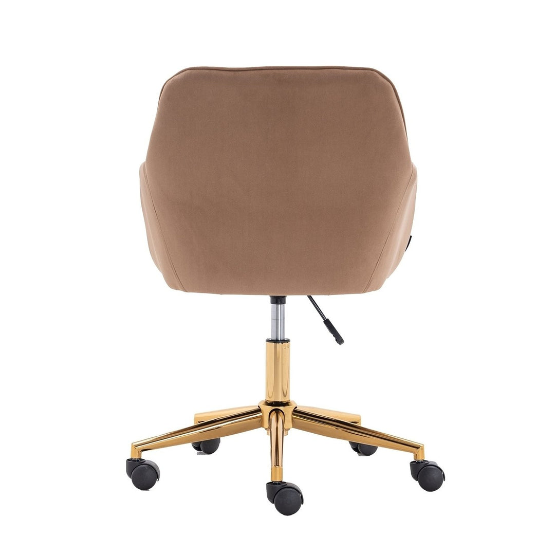 Velvet Fabric Adjustable Height Revolving Home Office Chair with Gold Metal Legs and Universal Wheels for Indoor, Light Image 12